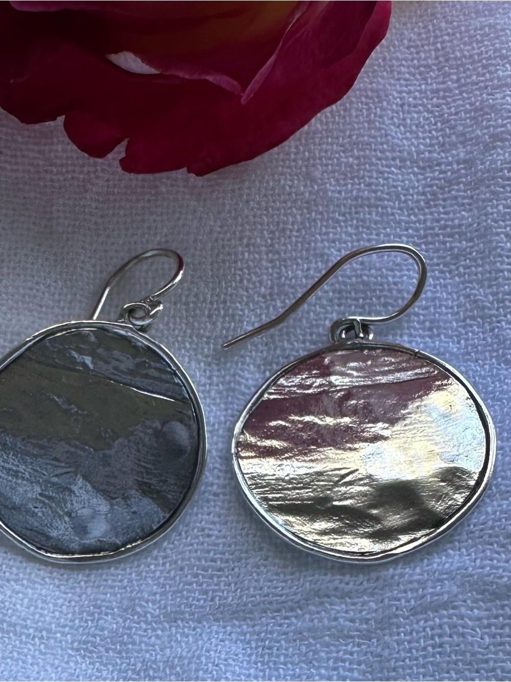 Sterling Silver 925 Round Hammered Drop Earrings made in Israel